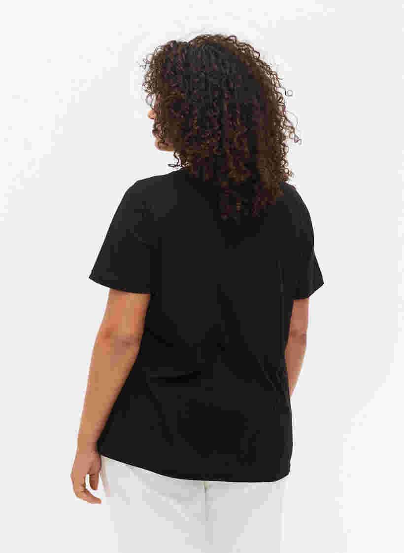 Katoenen t-shirt met v-hals en opdruk, Black W. Love, Model image number 1