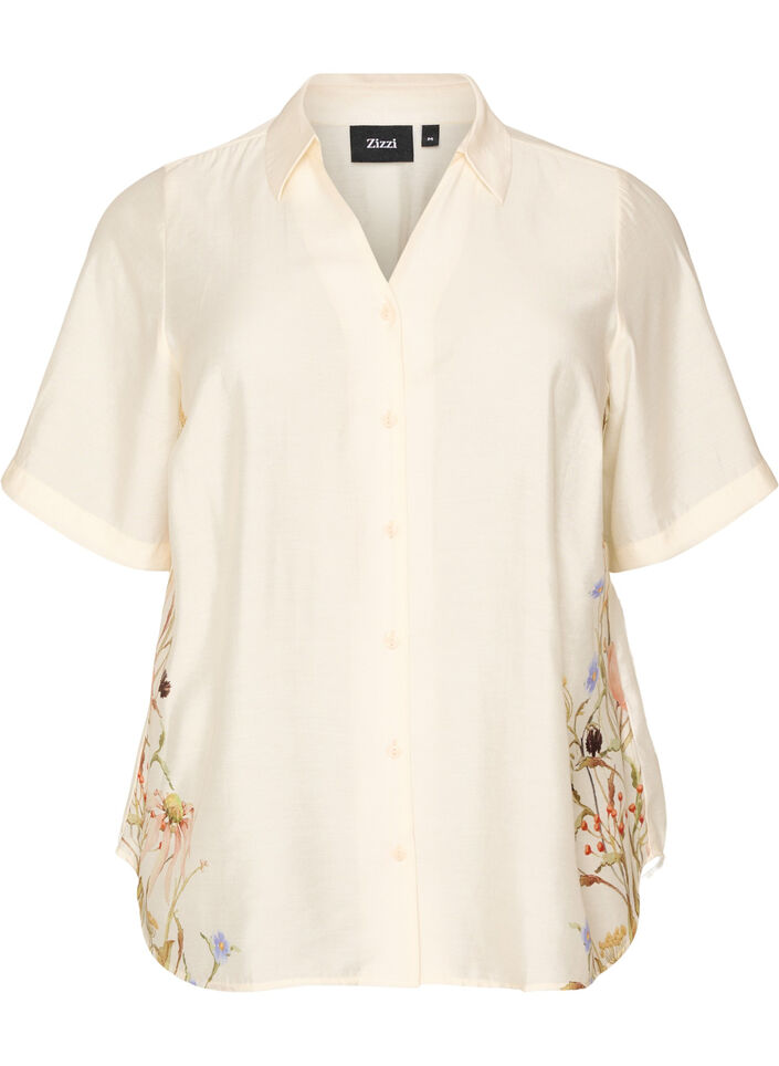Blouse met ellebooglange mouwen en bloemenaccenten, Beige, Packshot image number 0