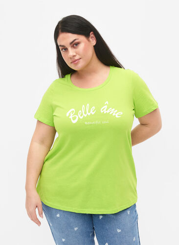 Katoenen t-shirt met opdruk, Lime Green w. Bella, Model image number 0