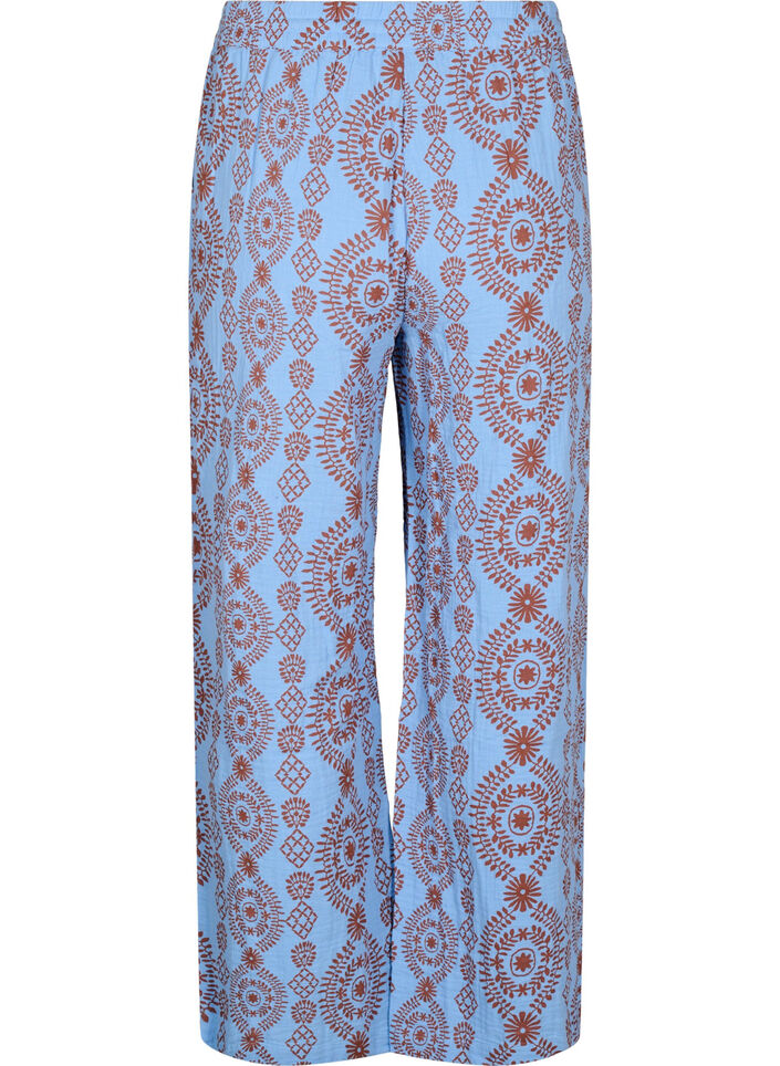 Losse broek in een patroon van katoenen mousseline, Blauw, Packshot image number 1