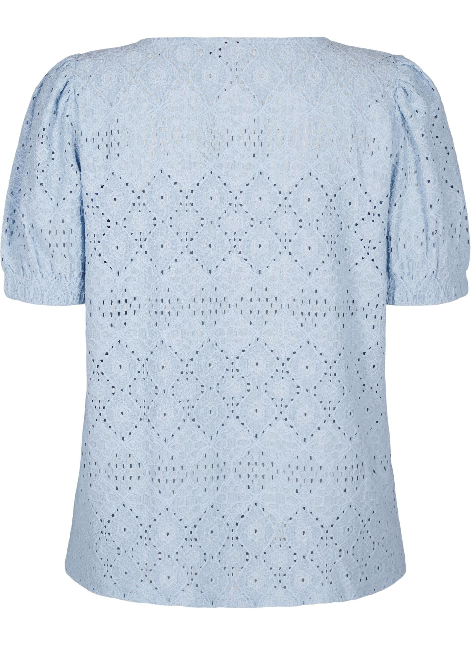 Zizzi Blouse met korte mouwen en patroon met kant, Cashmere Blue, Packshot image number 1