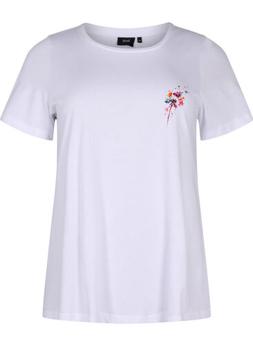 Katoenen t-shirt met opdruk op de voorkant, Bright White FLOWER, Packshot image number 0