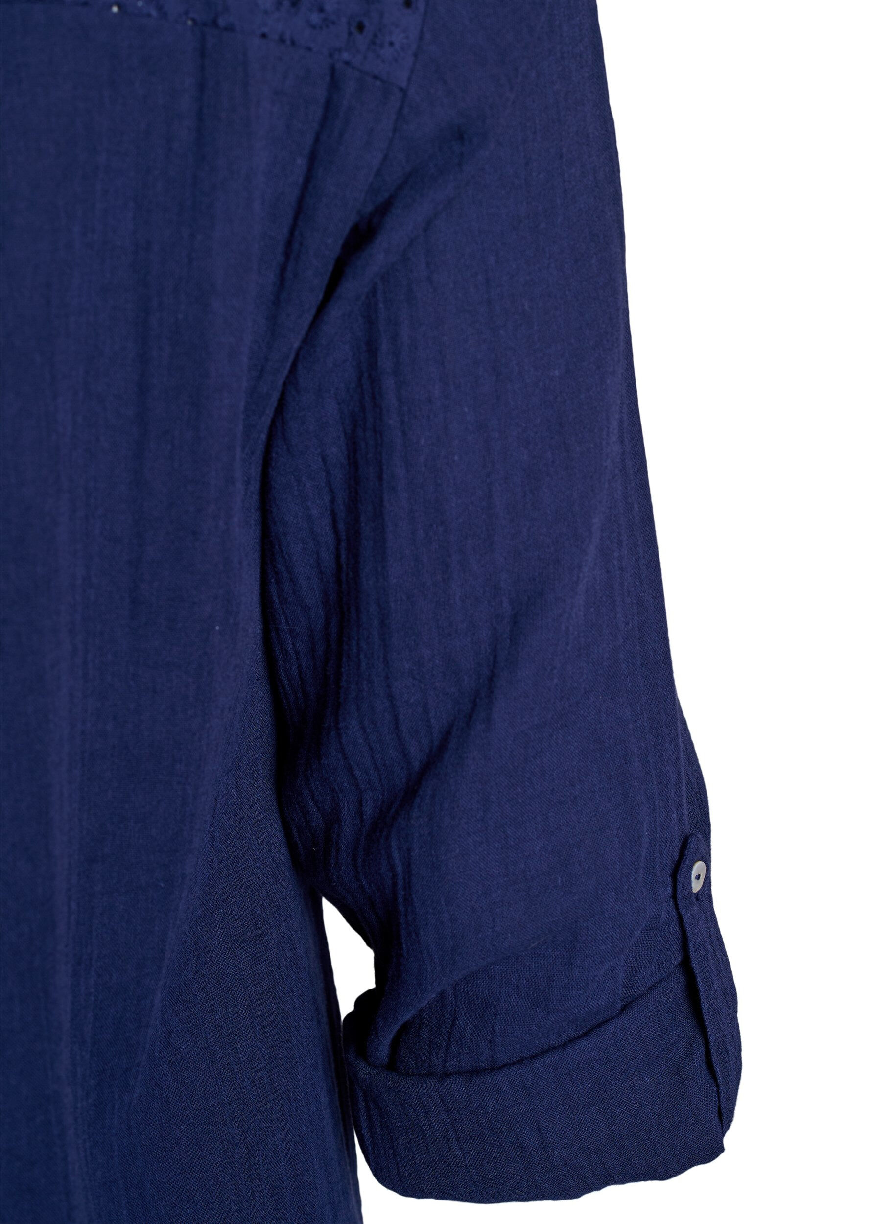 ZizziKatoenen mousseline tuniek met broderie anglaise, Blauw, Packshot image number 3