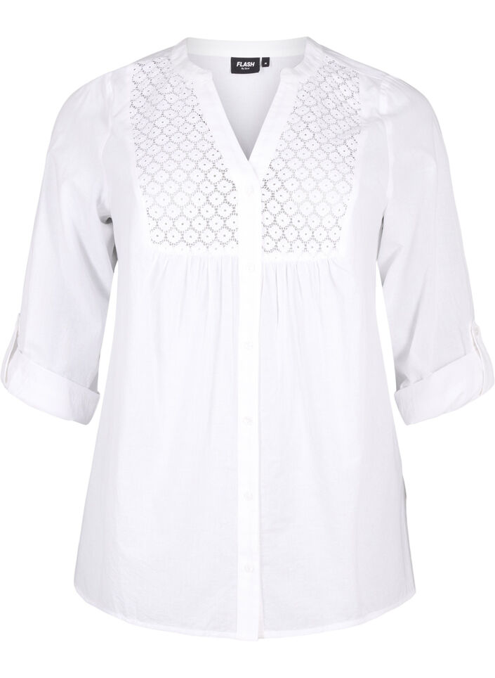 FLASH - Shirt met gehaakt detail, Bright White, Packshot image number 0