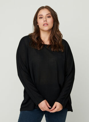 Effen blouse met lange mouwen, Black, Model image number 0
