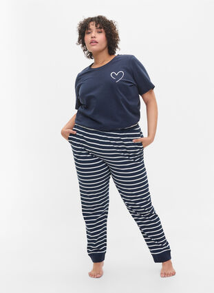 Pyjama broek in katoen, Navy Blazer Stripe , Model image number 2