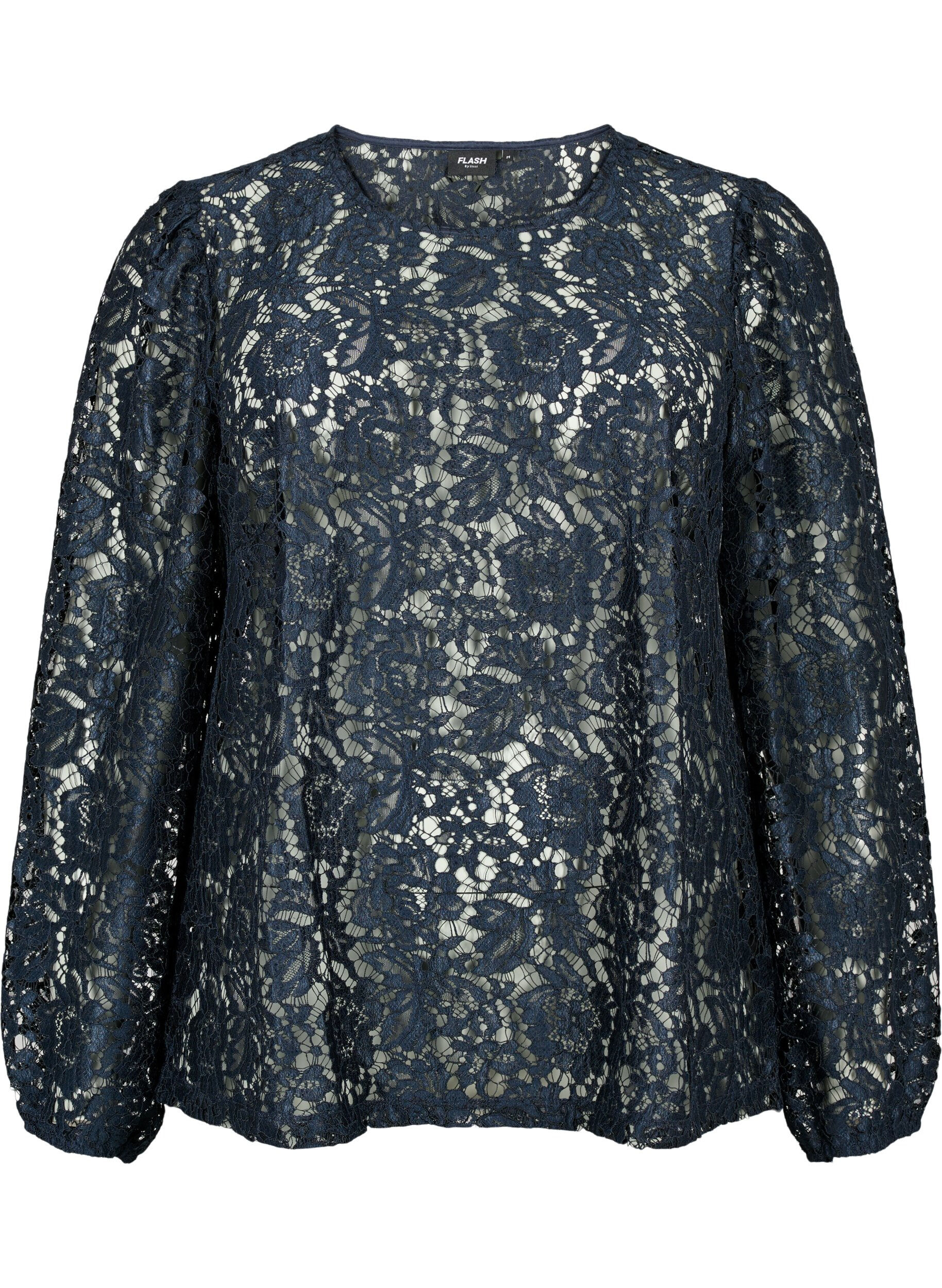 Zizzi FLASH - Kanten blouse met lange mouwen, Sky Captain, Packshot image number 0