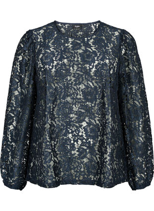 FLASH - Kanten blouse met lange mouwen, Sky Captain, Packshot image number 0