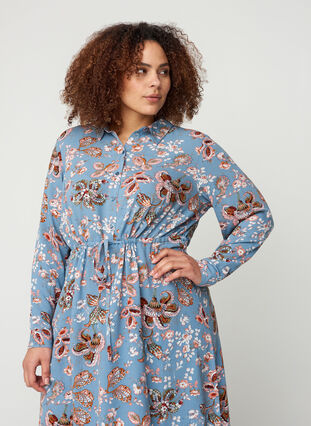 Viscose midi-jurk met print, Light Blue Paisley, Model image number 1