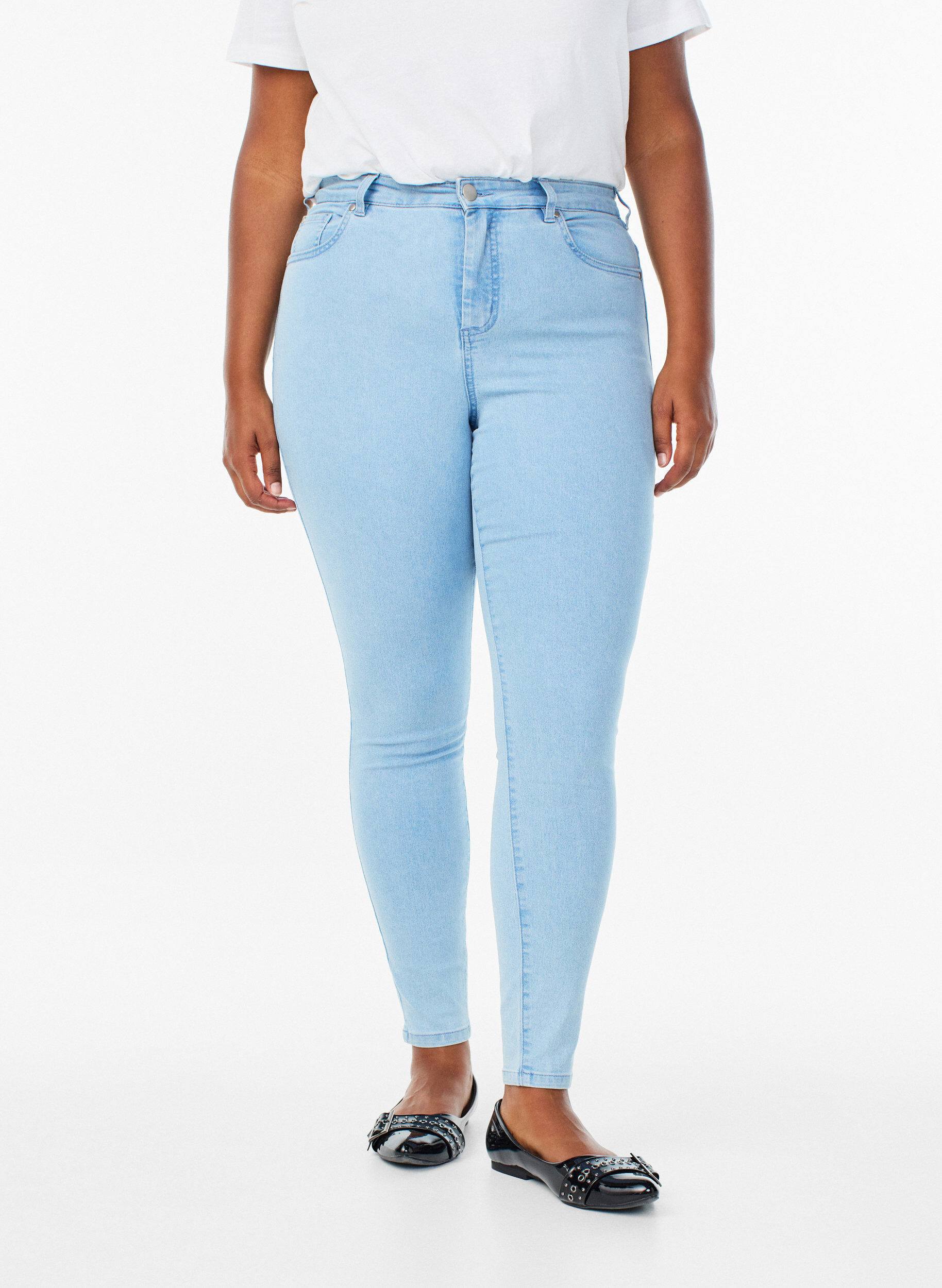Zizzi Amy super slim fit jeans met hoge taille, Blauw, Model image number 2