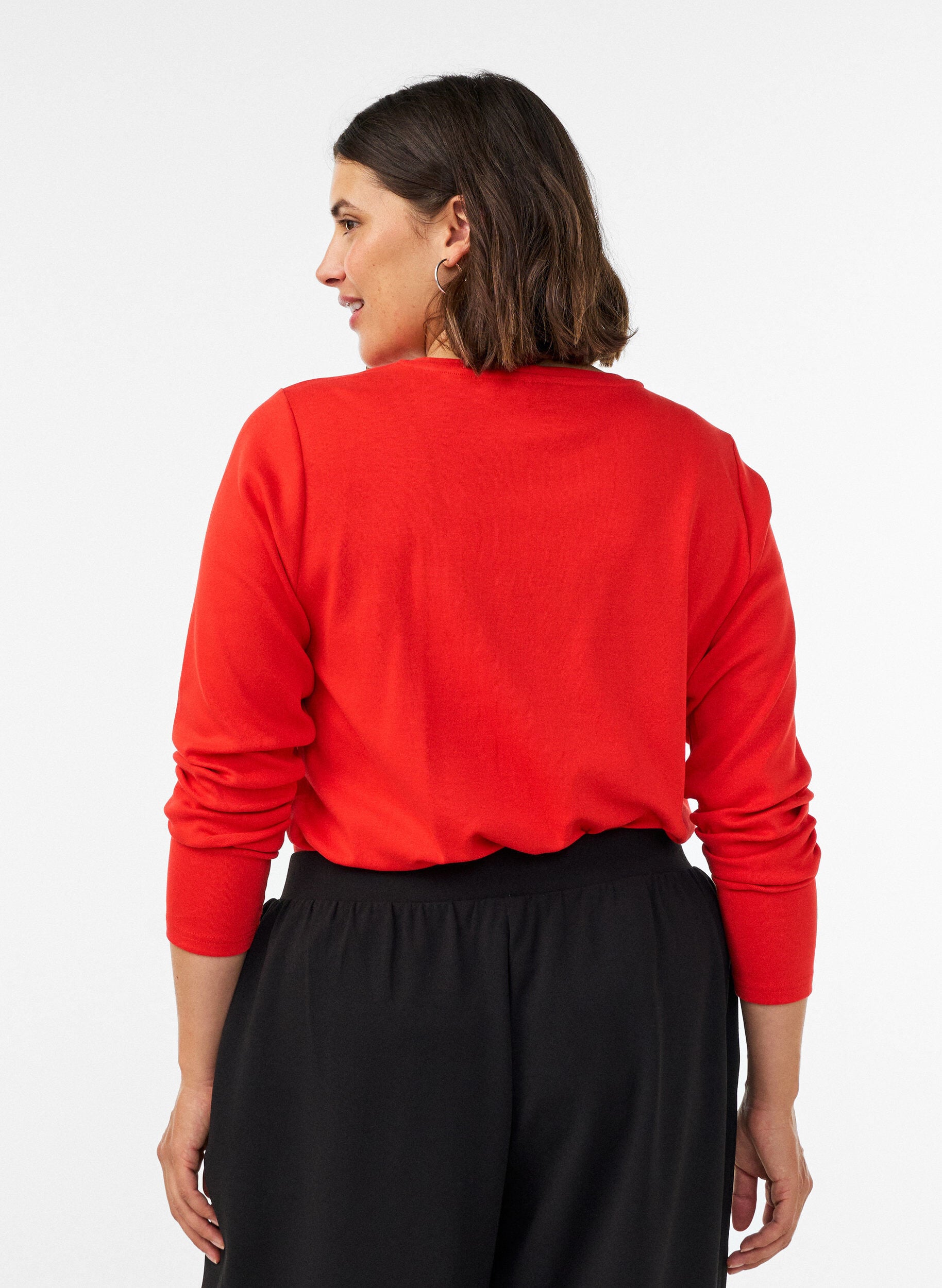 ZizziBasic T-shirt met lange mouwen en ronde hals, Rood, Model image number 2