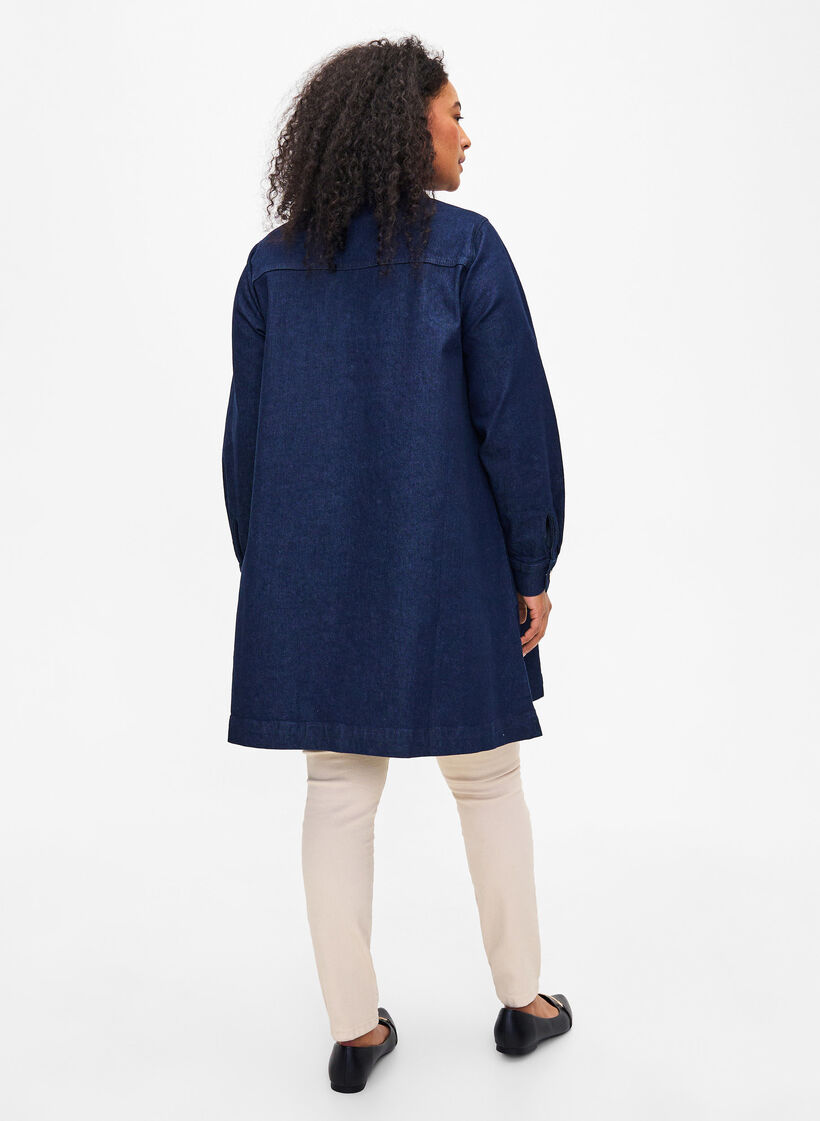 Denim jurk met A-vorm en knopen, Dark Blue Denim, Model image number 1