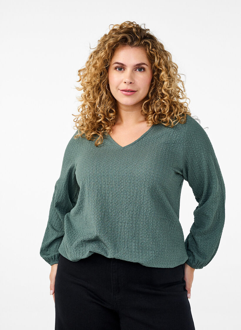 FLASH - Blouse met textuur en lange mouwen, Balsam Green, Model image number 0