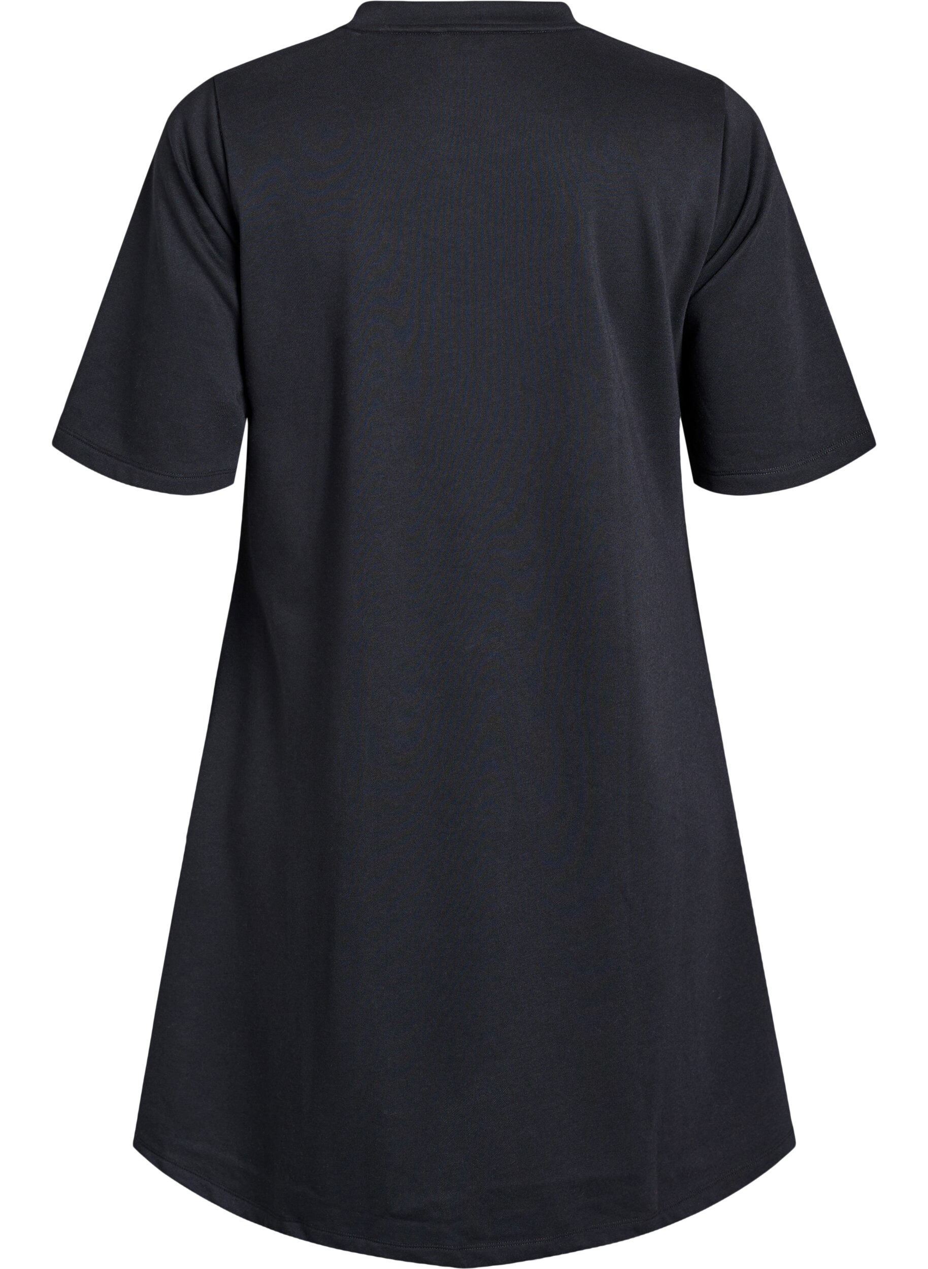 Zizzi Knielange jerseyjurk met zakken en A-lijn vorm, Zwart, Packshot image number 1