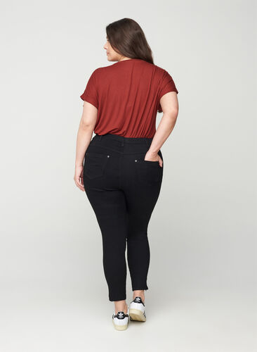 Cropped Amy jeans met hoge taille en ritssluiting, Black, Model image number 1