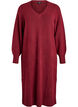 Gebreide jurk met lange mouwen en V-hals, Rood, Packshot image number 0