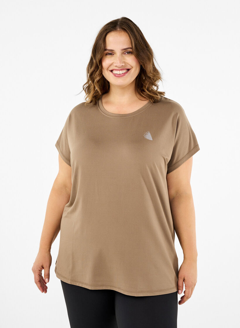 Effen gekleurd T-shirt voor sporten, Beige, Model image number 0