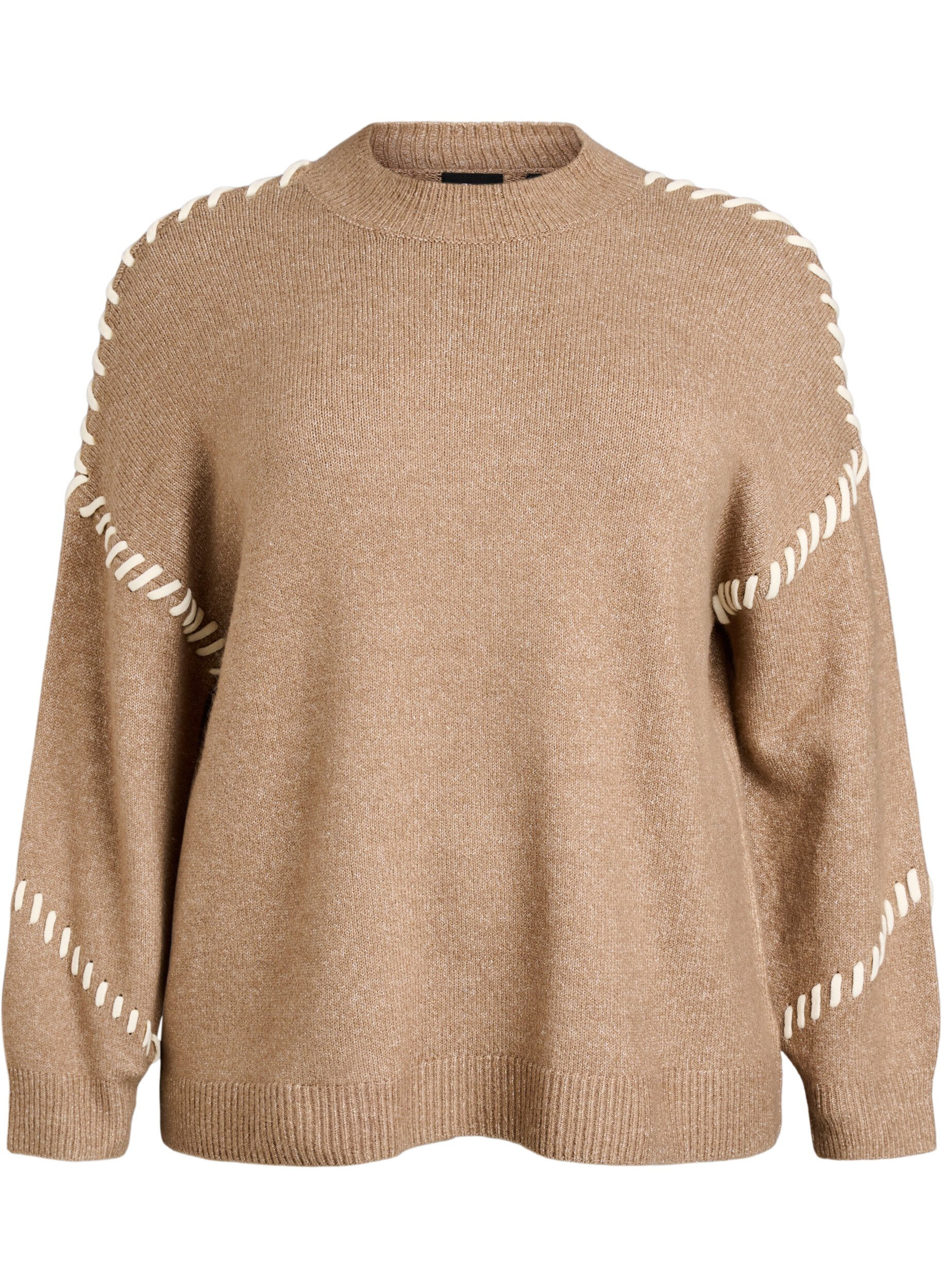 Zizzi Jumper met decoratieve stiksels, Bruin, Packshot image number 0