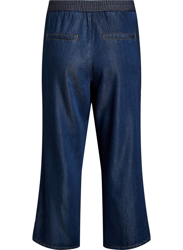Lyocell broek met wide fit en denimlook, Blauw, Packshot