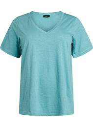 Basic t-shirt met korte mouwen en V-hals, Blauw
