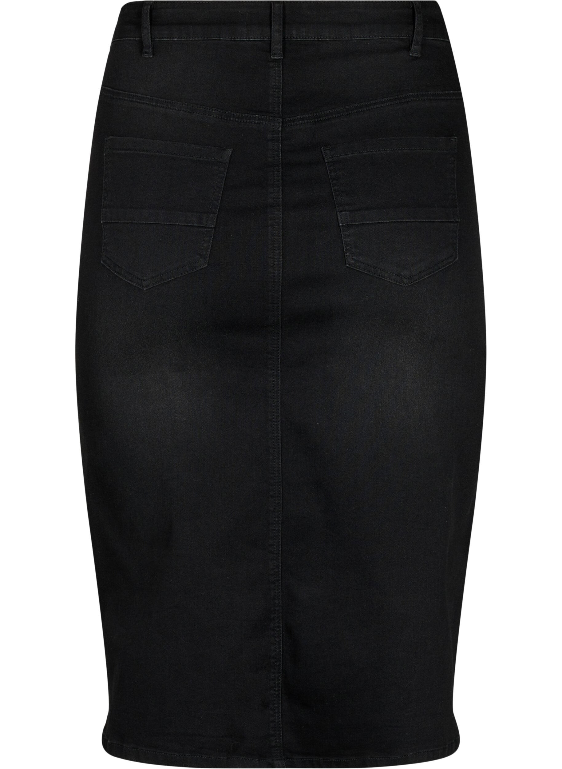 Zizzi Denim midi-rok met split, Zwart, Packshot image number 1