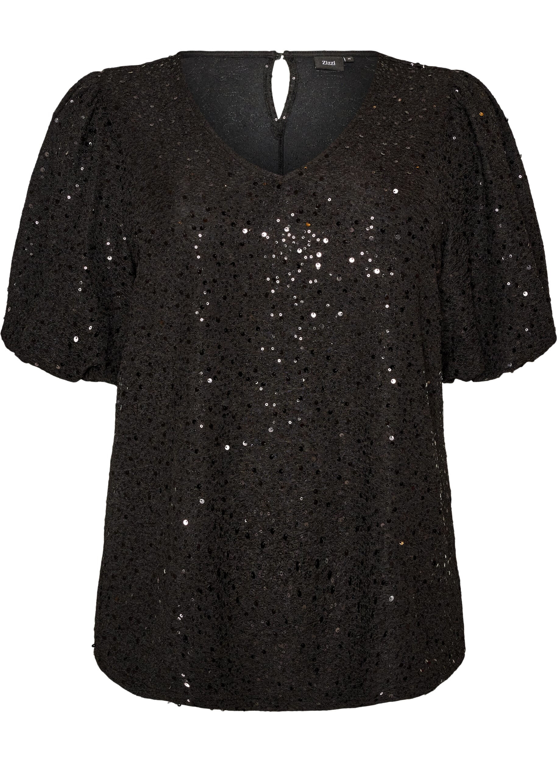 ZizziBlouse met pailletten en ballonmouwen, Zwart, Packshot image number 0