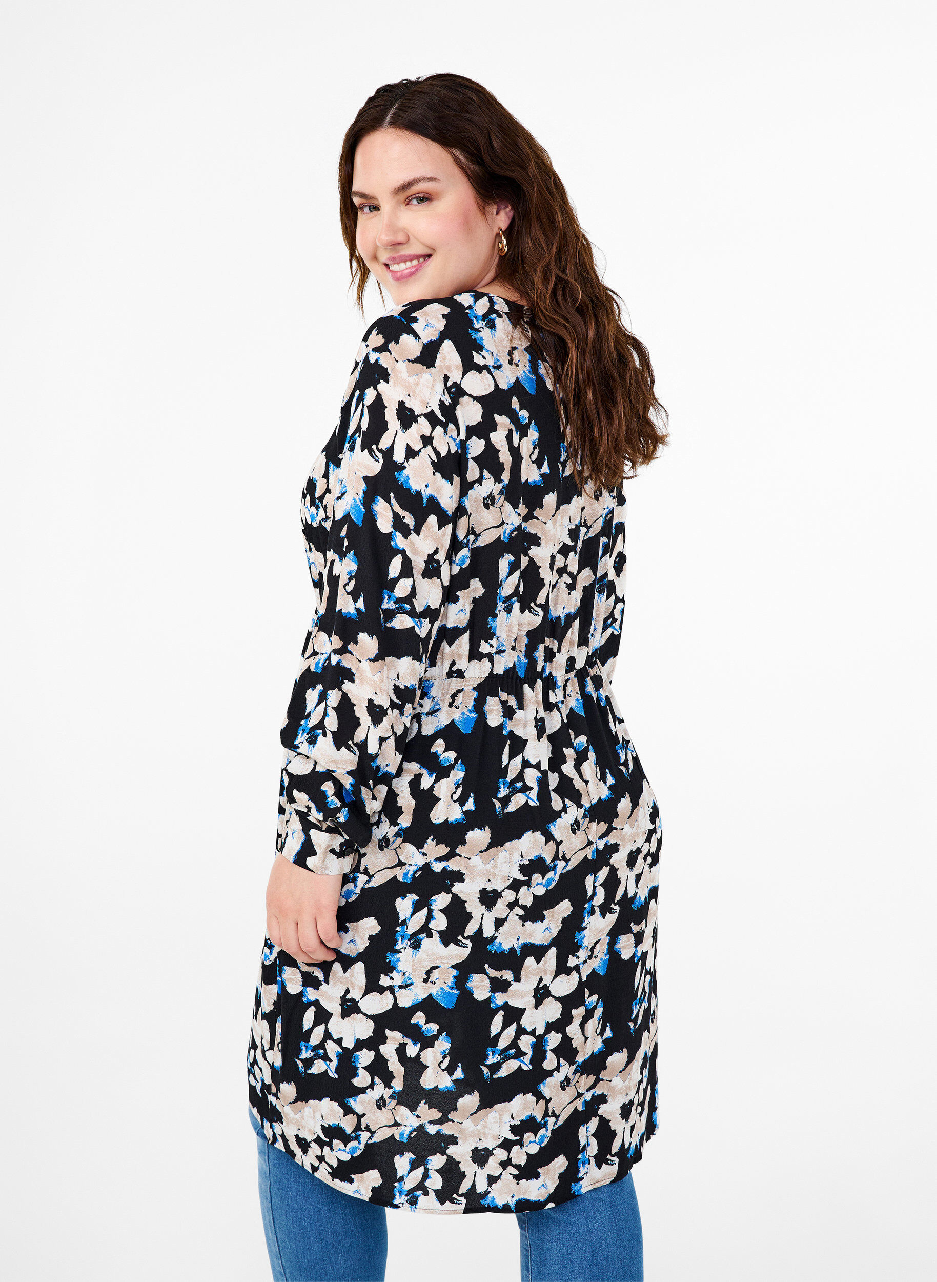 Zizzi Viscose jurk met print en lange mouwen, Zwart, Model image number 2