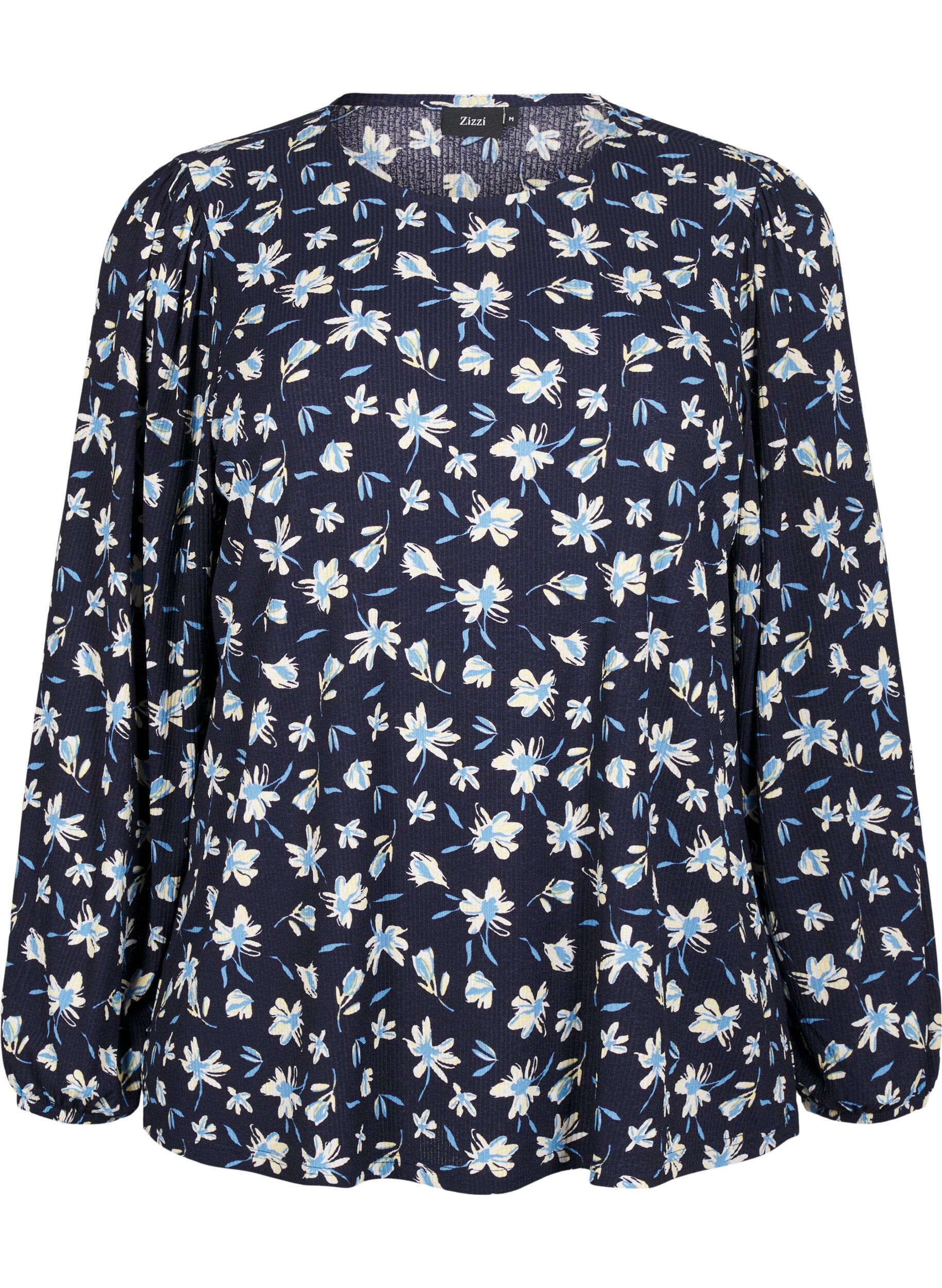 Zizzi Blouse met lange mouwen en bloemenprint, Blauw, Packshot image number 0