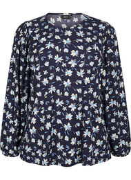 Blouse met lange mouwen en bloemenprint, Blauw