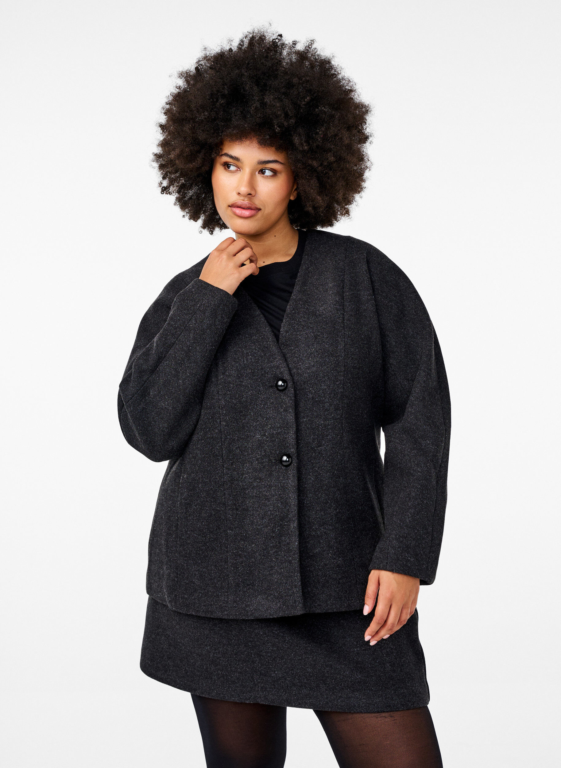 Zizzi Getailleerde blazer, Dark Grey Melange, Model image number 0