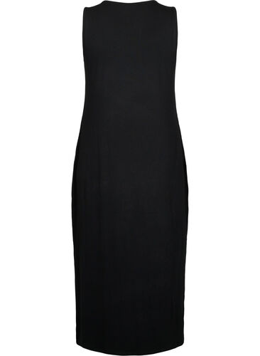 Mouwloze geribde jurk van viscose, Black, Packshot image number 1