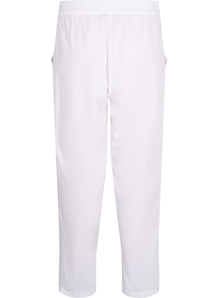 Effen katoenen broek met linnen, Bright White, Packshot image number 1