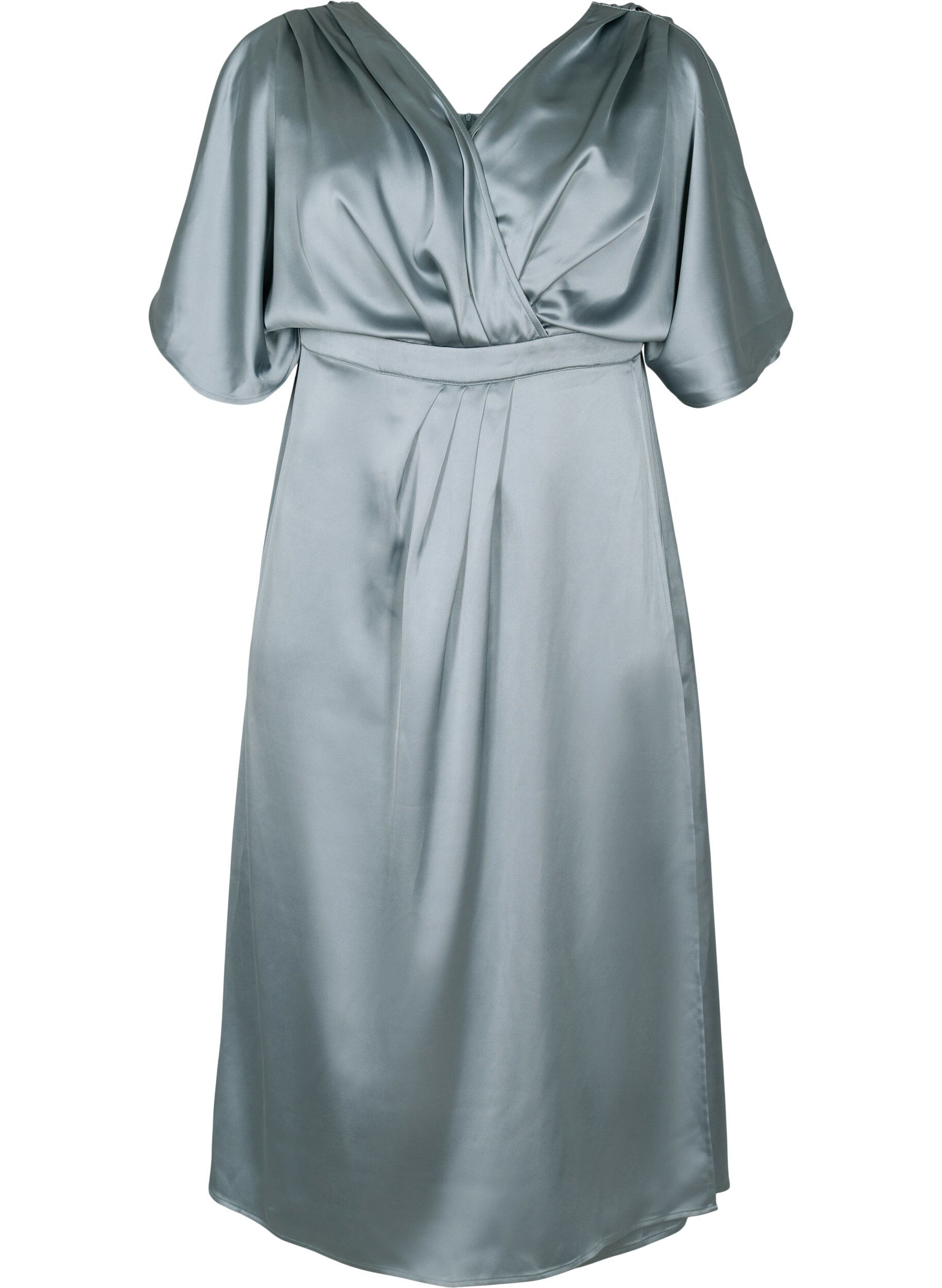 Zizzi Maxi jurk met wikkel en korte mouwen, Silver Blue, Packshot image number 0