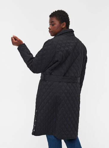 Gewatteerde jas met striksluiting, Black, Model image number 1