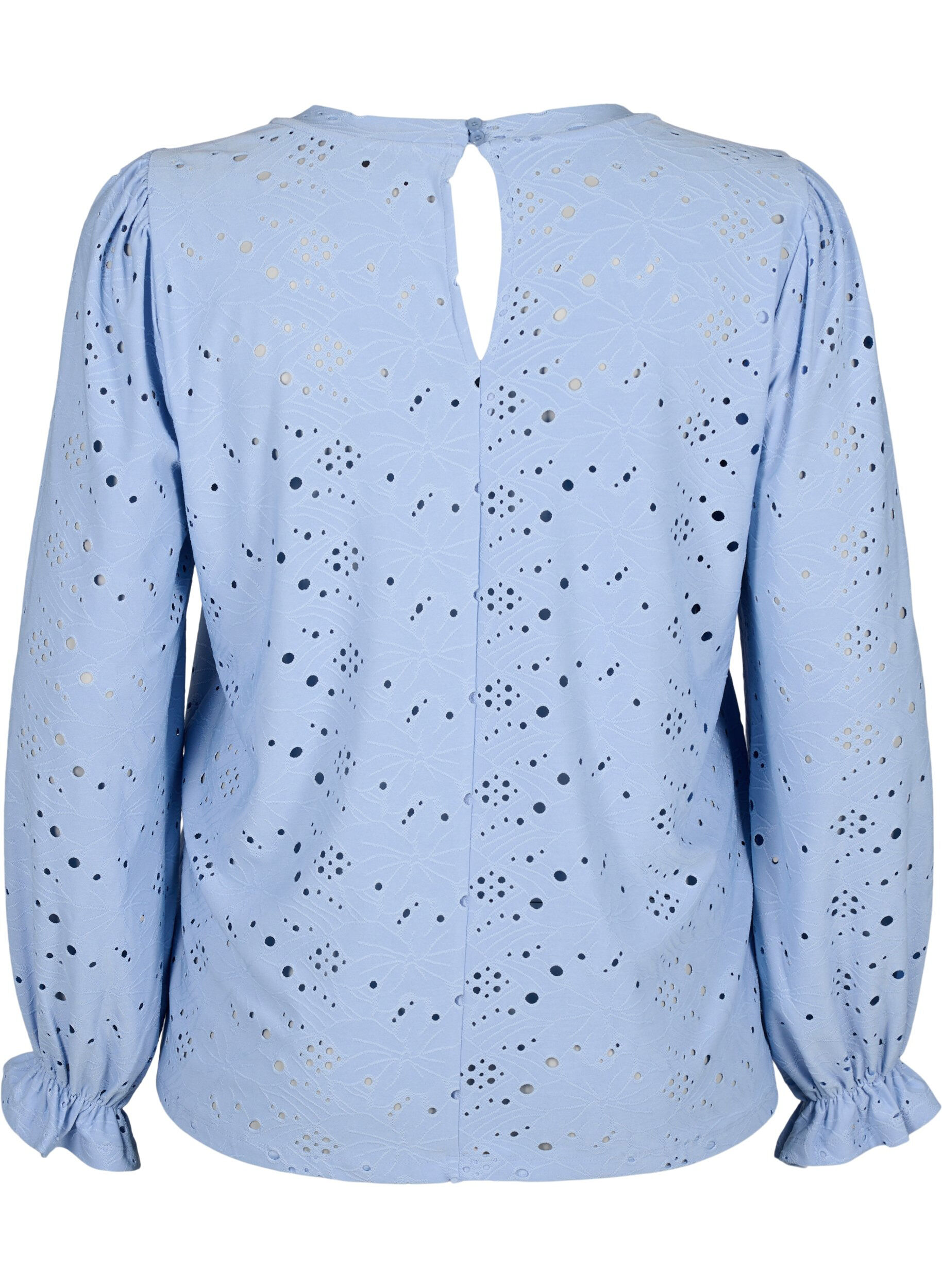 Zizzi Blouse met lange mouwen en gaatjespatroon, Serenity, Packshot image number 1