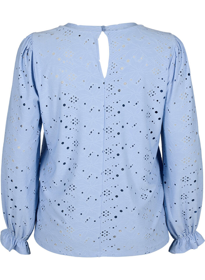Blouse met lange mouwen en gaatjespatroon, Serenity, Packshot image number 1