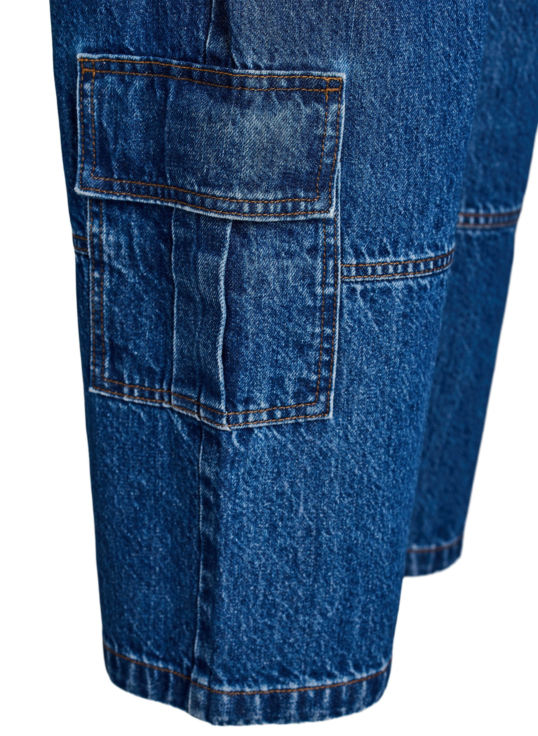 Zizzi High waist cargo jeans, Blauw, Packshot image number 3