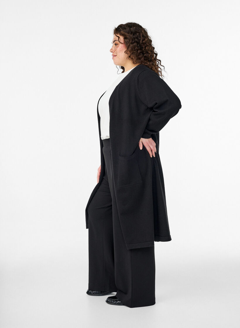 Lang, open vest met zakken, Zwart, Model image number 2