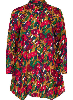 Lange viscose blouse met print, Olive Green AOP, Packshot image number 0