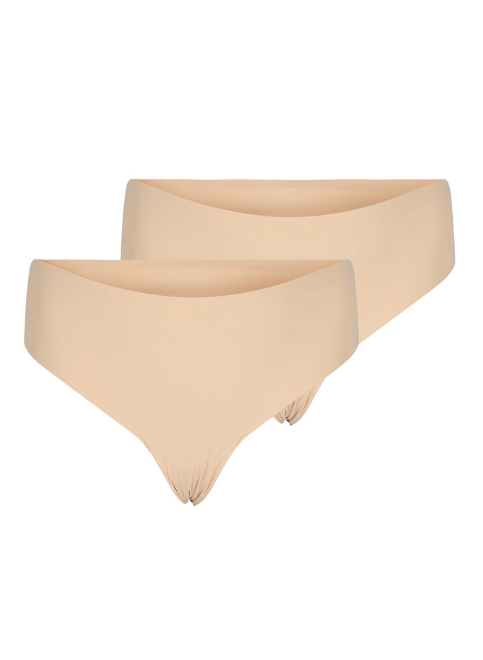 Set van 2 naadloze g-strings, Beige, Packshot image number 0
