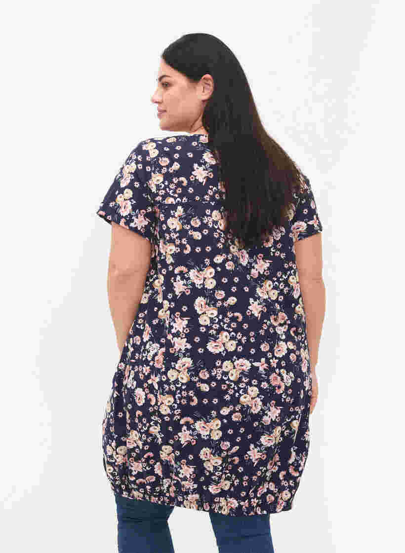 Katoenen jurk met korte mouwen en print, Blue Rose Flower, Model image number 1