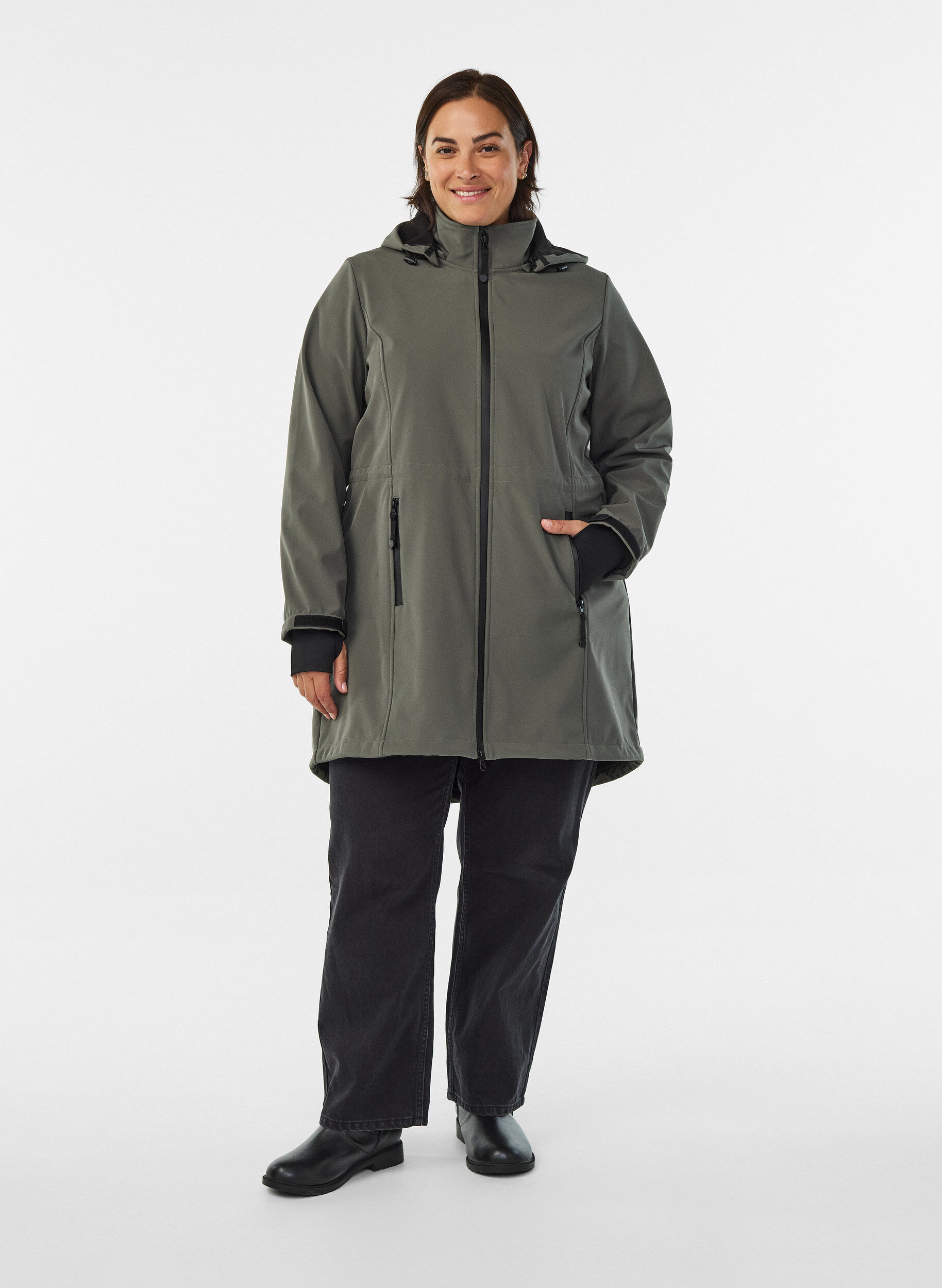 Zizzi Softshell jas met afneembare capuchon, Grijs, Model image number 1