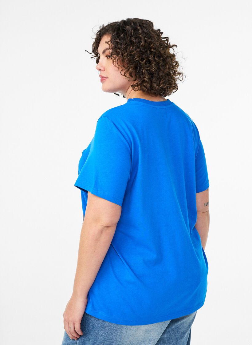 Basic katoenen T-shirt met ronde hals, Blauw, Model image number 2