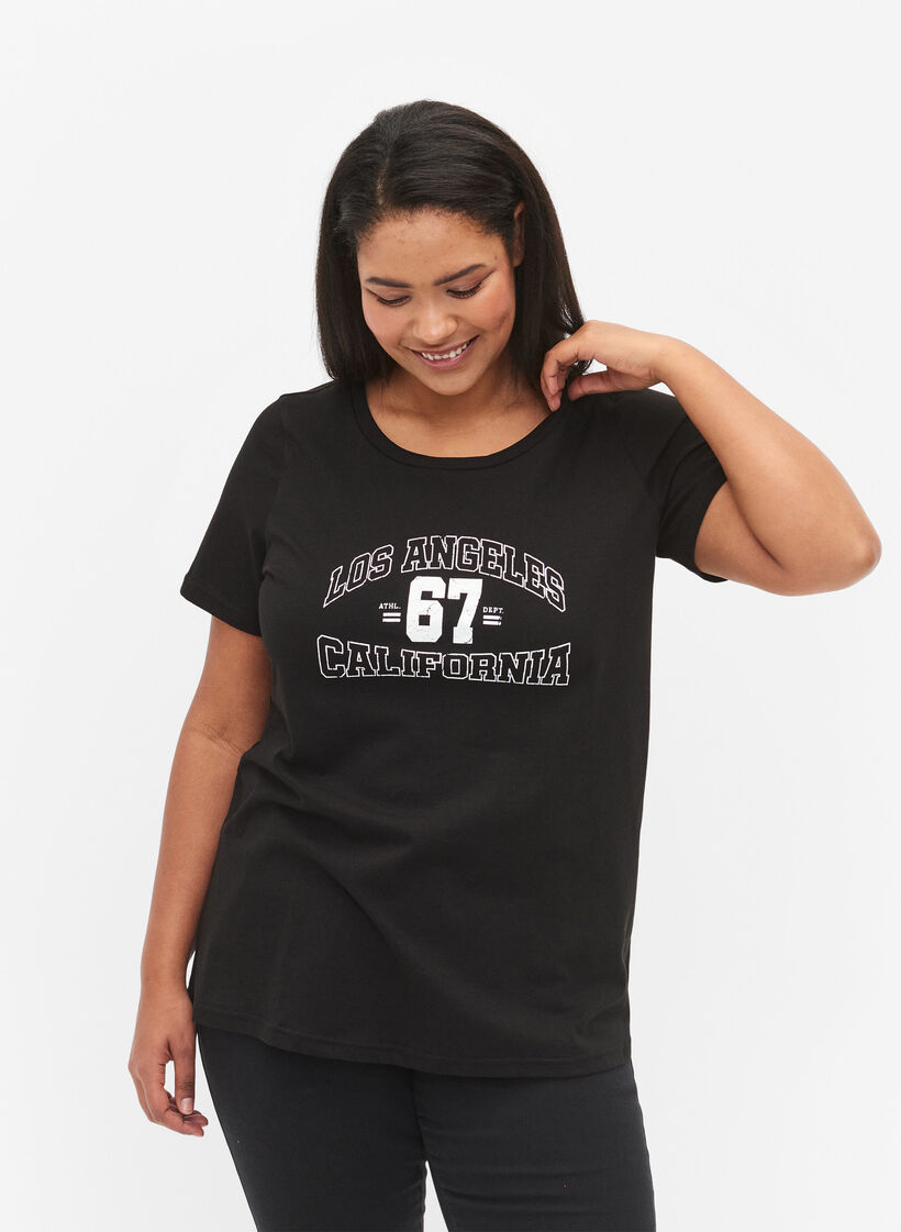 Katoenen t-shirt met opdruk op de voorkant, Black LOS ANGELES, Model image number 0