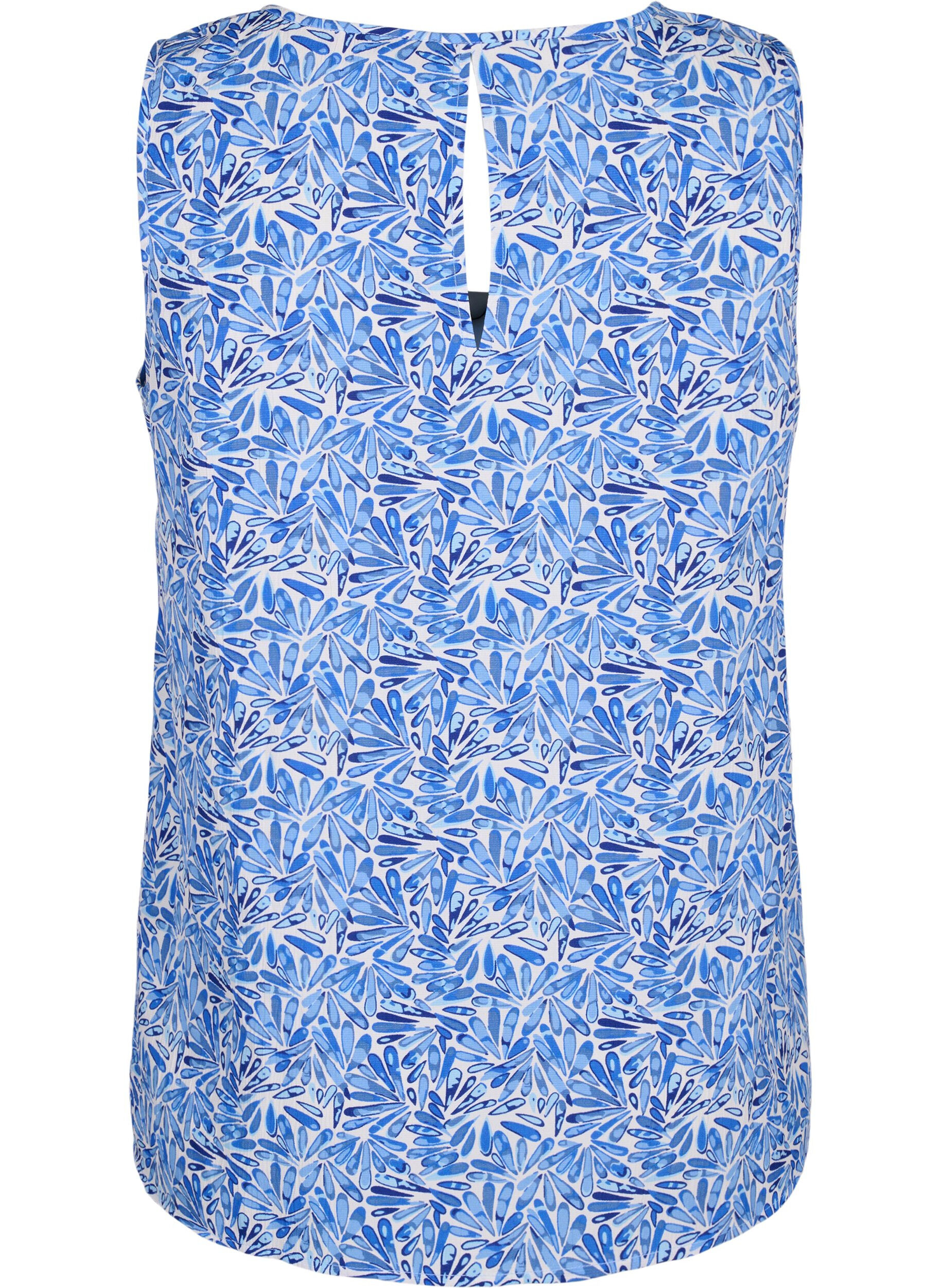 Zizzi Flash - Mouwloze top met print, Blauw, Packshot image number 1