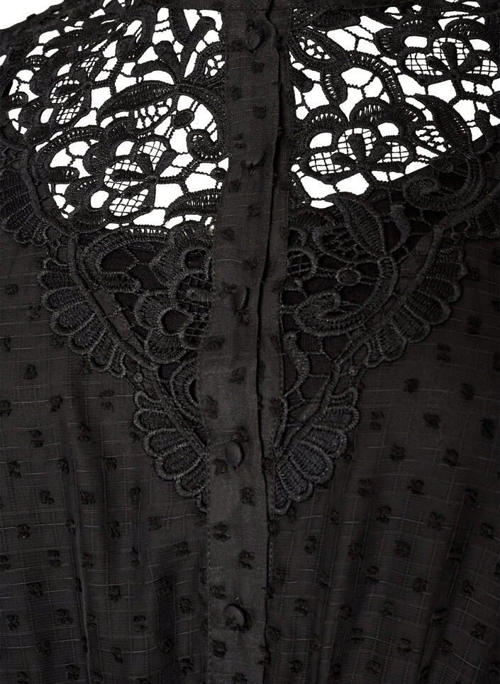 Chiffonjurk met guipure kant en empire-lijn, Zwart, Packshot image number 2