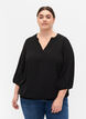 Blouse met smok en 3/4 mouwen, Black, Model image number 0