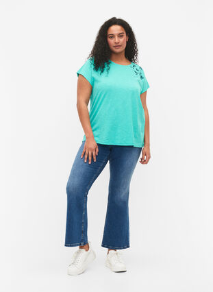 Katoenen t-shirt met bladprint, Turquoise C Leaf, Model image number 2