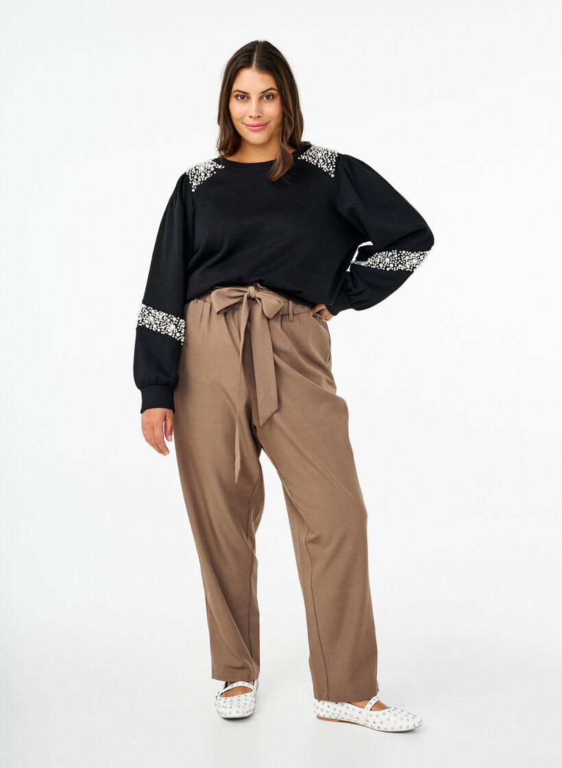 Sweatshirt met pareldetails, Black, Model image number 2