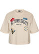 T-shirt met tekstprint en badges, Beige, Packshot image number 0